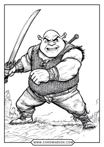 A whimsical Shrek coloring page featuring Shrek and his friends in a playful scene; perfect for creative fun! Free printable.