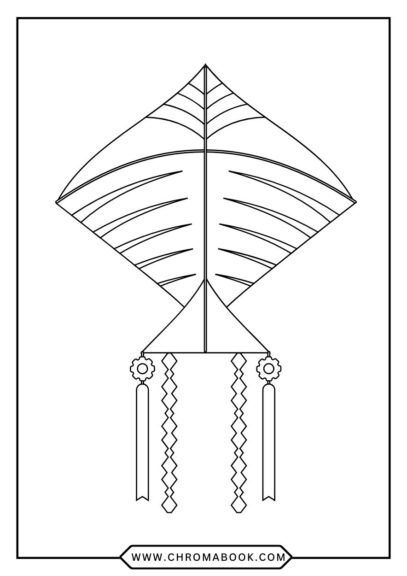 A whimsical kite design with intricate patterns, ready for your creativity. Perfect for a fun coloring page, free printable!