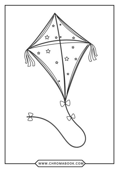A whimsical kite coloring page featuring intricate patterns and designs, perfect for creative fun. Free printable for all ages!