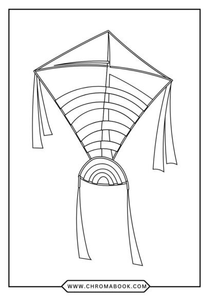 A whimsical kite soaring in the sky, surrounded by swirling clouds and patterns, perfect for a fun coloring page. Free printable!