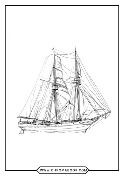 A detailed ship and boat coloring page featuring various vessels on waves, perfect for creativity. Free printable for all ages!