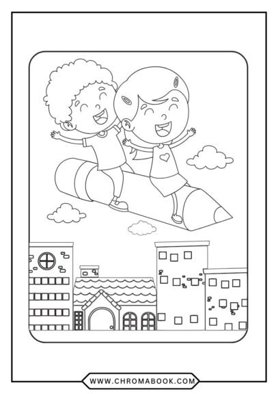 Free printable coloring page of an airplane flying over a sea with boats, clouds, and a sun.