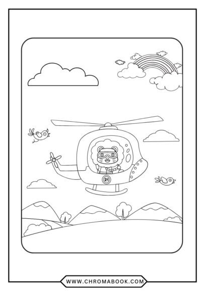 Coloring page of cute cats in a paper airplane above Earth, with clouds and heart speech bubbles. Free printable.