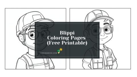 A fun Blippi coloring page featuring the playful character surrounded by whimsical shapes and patterns, perfect for kids. Free printable!