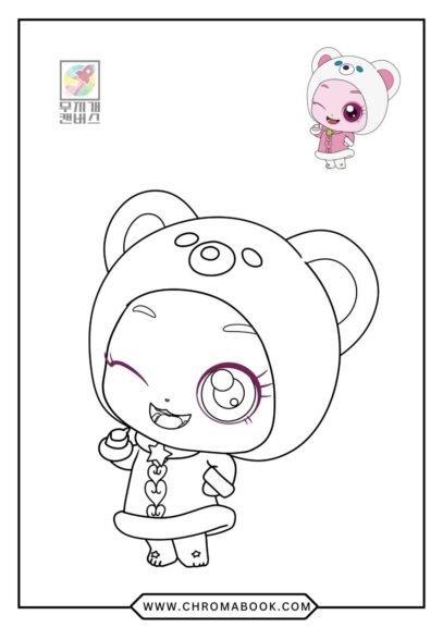 A whimsical scene featuring Teeny Pink, a playful character surrounded by flowers and butterflies, perfect for a free printable coloring page.