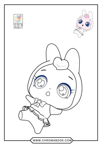 A whimsical cartoon of Teeny Pink surrounded by playful animals and flowers, perfect for a creative coloring page. Free printable!