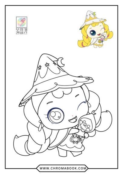 A whimsical scene featuring Teeny Pink surrounded by playful animals, flowers, and swirling patterns. Perfect for a free printable coloring page!