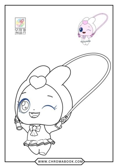 A whimsical scene featuring Teeny Pink, a playful fairy, surrounded by flowers and butterflies. Perfect for a fun coloring page, free printable!