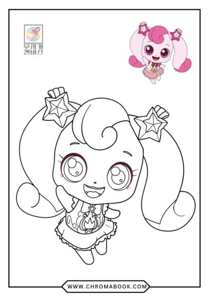 A whimsical scene featuring Teeny Pink, surrounded by playful flowers and butterflies, perfect for kids. Free printable coloring page!