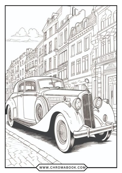 Classic Cars coloring page featuring vintage automobiles with intricate designs. Perfect for enthusiasts! Free printable.