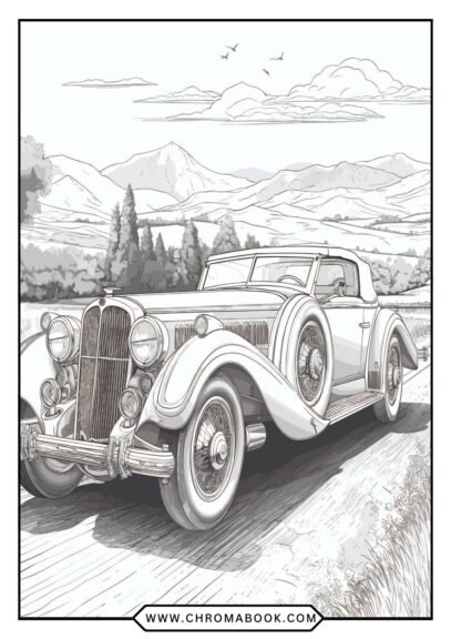 A detailed coloring page featuring classic cars in vintage styles, perfect for enthusiasts. Free printable for hours of fun!