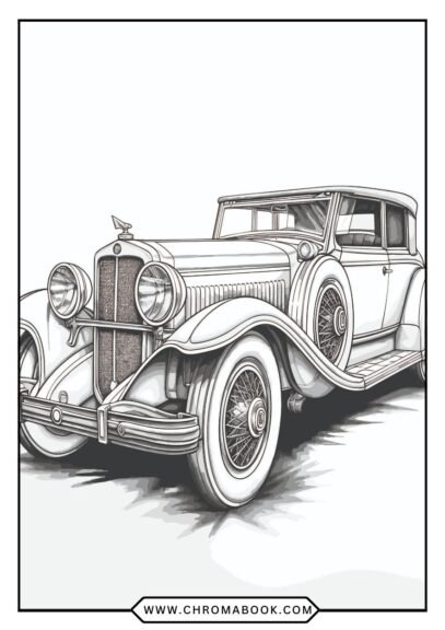 A vintage classic car surrounded by intricate patterns, perfect for a relaxing coloring page. Enjoy this free printable design!