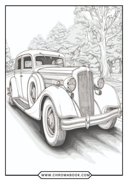 Classic car coloring page featuring vintage vehicles in intricate designs; perfect for car enthusiasts. Free printable for creative fun!