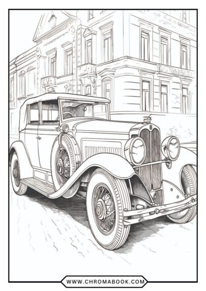 A detailed coloring page featuring classic cars surrounded by intricate patterns, perfect for enthusiasts. Free printable design!