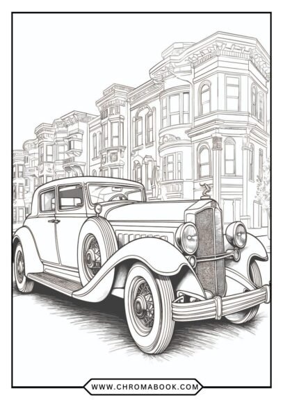 A coloring page featuring classic cars in intricate designs, perfect for enthusiasts. Enjoy this free printable for hours of creative fun!