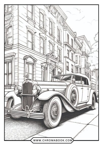 A detailed coloring page featuring classic cars in vintage styles, perfect for enthusiasts. Free printable for endless creativity!