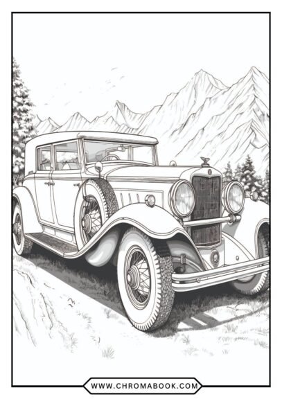 A detailed classic cars coloring page featuring vintage automobiles, perfect for enthusiasts. Enjoy this free printable for creative fun!