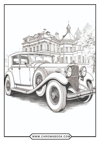 A detailed classic car illustration featuring vintage vehicles, perfect for a fun coloring page. Free printable for car enthusiasts!