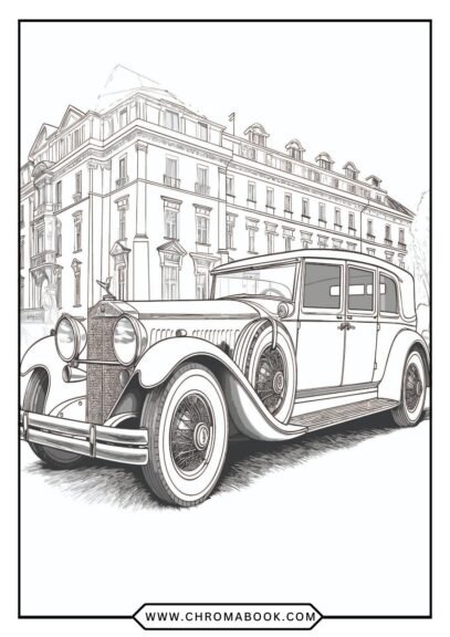 A vintage classic car surrounded by intricate patterns, perfect for creativity. Enjoy this free printable coloring page!
