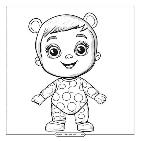 A whimsical coloring page featuring adorable Cry Babies dolls surrounded by playful elements, perfect for a free printable activity.