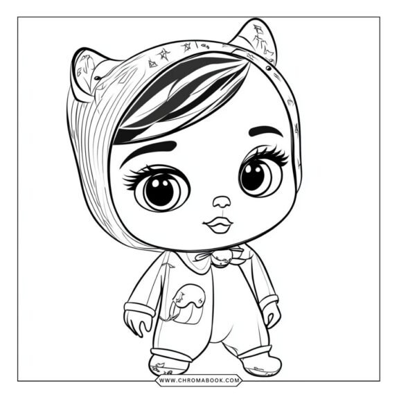 A whimsical coloring page featuring adorable Cry Babies dolls in playful poses, perfect for kids. Free printable for creative fun!