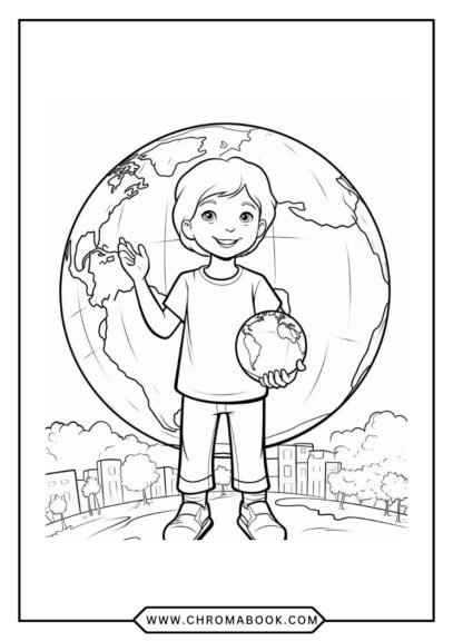 A detailed Earth-themed coloring page featuring intricate floral patterns and swirling designs, perfect for relaxation. Free printable!