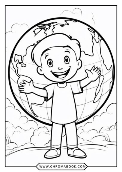 A detailed Earth-themed coloring page featuring intricate patterns of nature, animals, and plants. Free printable for creative fun!