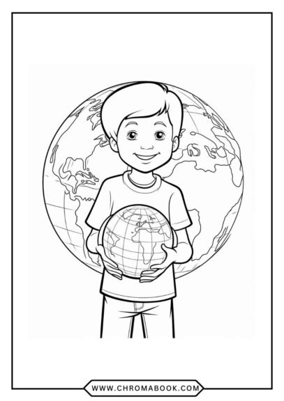 A detailed Earth-themed coloring page featuring intricate patterns of nature, animals, and celestial elements. Free printable!