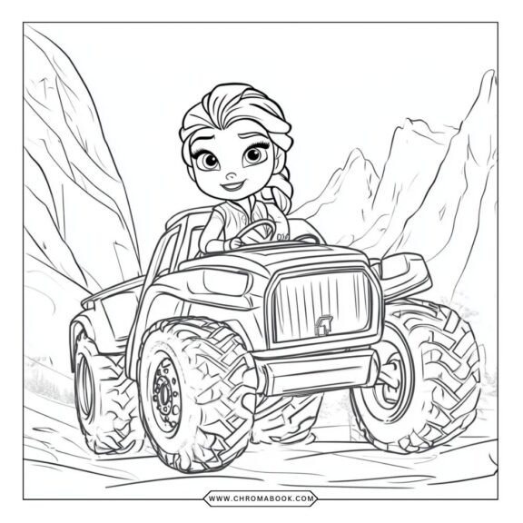 A charming coloring page featuring Elsa and Anna in a whimsical winter scene, perfect for kids. Download this free printable!