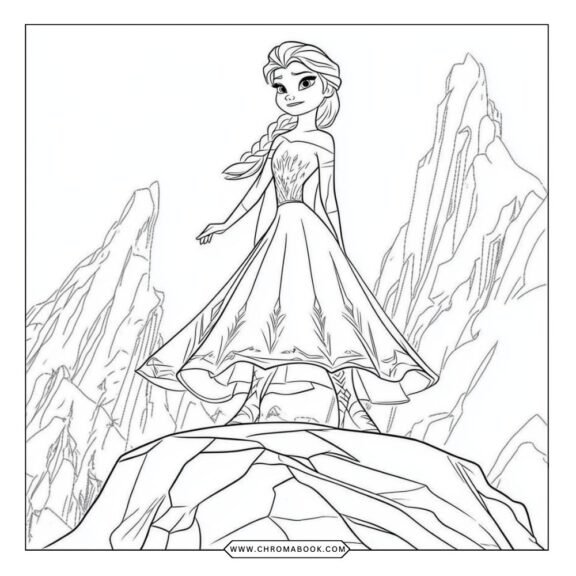 A charming coloring page featuring Elsa and Anna in a whimsical scene, perfect for creativity. Enjoy this free printable!