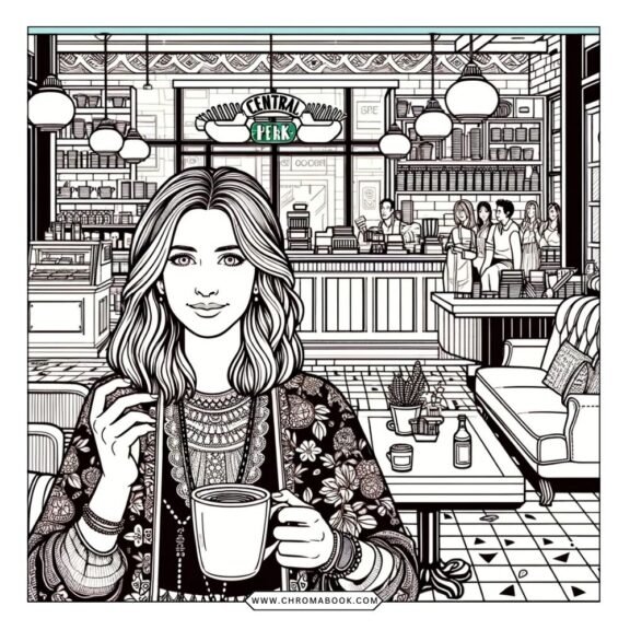 A fun F.R.I.E.N.D.S themed coloring page featuring iconic elements from the show, perfect for a free printable activity.