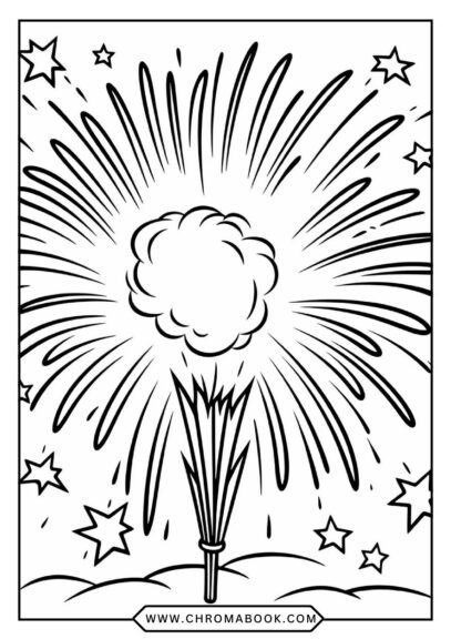 A festive coloring page featuring intricate fireworks and celebratory elements, perfect for New Year's. Free printable design!