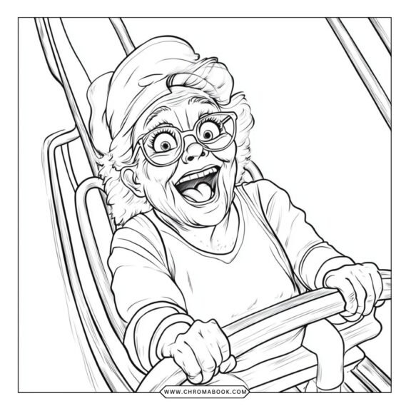 A fun Hershey Park-themed coloring page featuring whimsical rides and playful characters, perfect for a free printable activity.