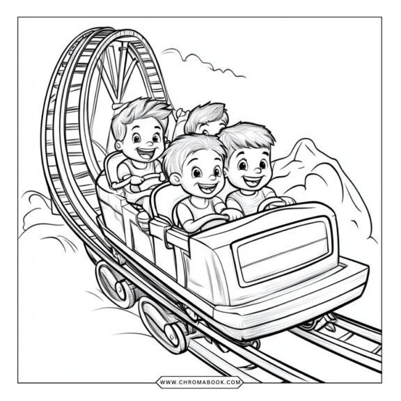 Whimsical Hershey Park scene featuring rides and sweets in intricate designs. Perfect for a fun coloring page, free printable!