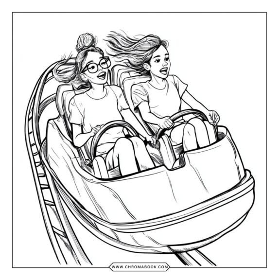 A whimsical Hershey Park scene featuring rides, candy, and playful characters, perfect for a fun coloring page. Free printable!