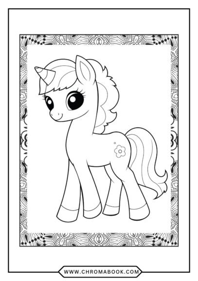 A whimsical Little Pony coloring page featuring playful ponies and enchanting scenery, perfect for kids. Free printable!