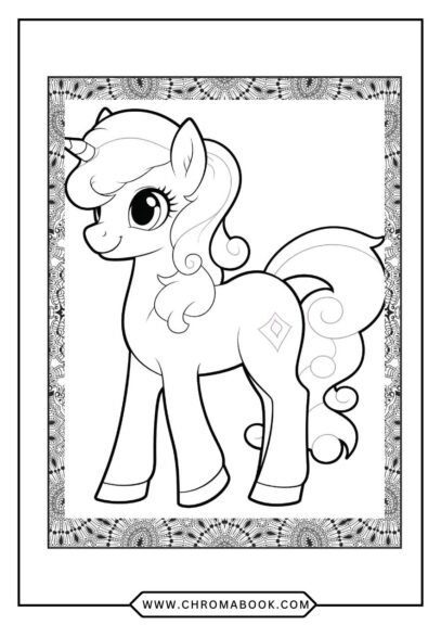 A whimsical Little Pony coloring page featuring playful ponies and enchanting backgrounds, perfect for a free printable activity.