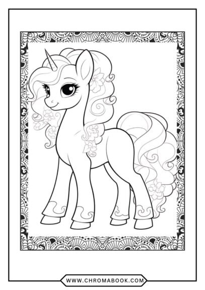 A whimsical Little Pony coloring page featuring playful ponies amidst clouds and stars, perfect for creative fun. Free printable!
