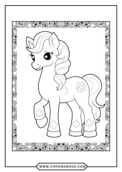 A whimsical Little Pony coloring page featuring playful ponies and enchanting scenery, perfect for kids. Free printable!
