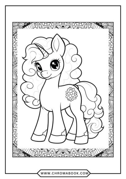 A whimsical Little Pony coloring page featuring playful ponies amidst clouds and stars, perfect for kids. Free printable!