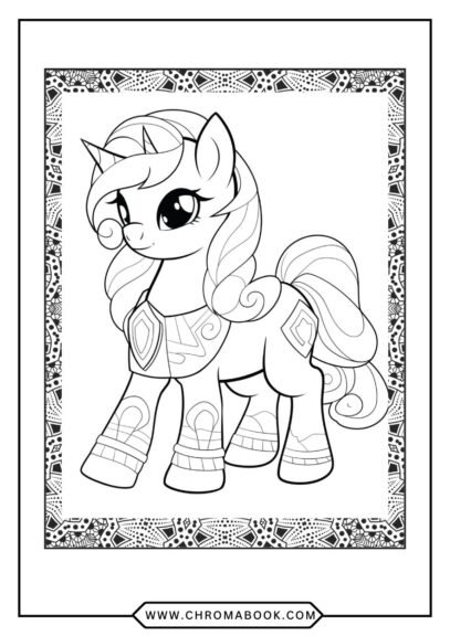 A whimsical Little Pony coloring page featuring playful ponies and enchanting landscapes, perfect for a free printable activity.