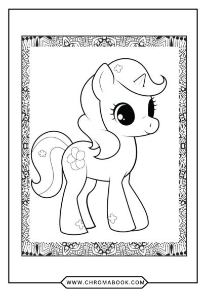 A whimsical Little Pony coloring page featuring playful ponies in a vibrant landscape, perfect for kids. Free printable!