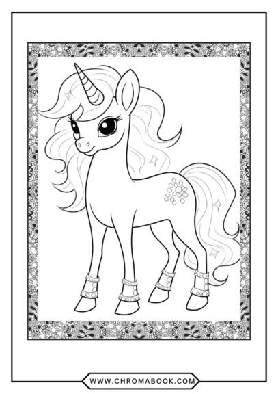 A whimsical Little Pony coloring page featuring playful ponies and enchanting elements, perfect for a free printable activity.