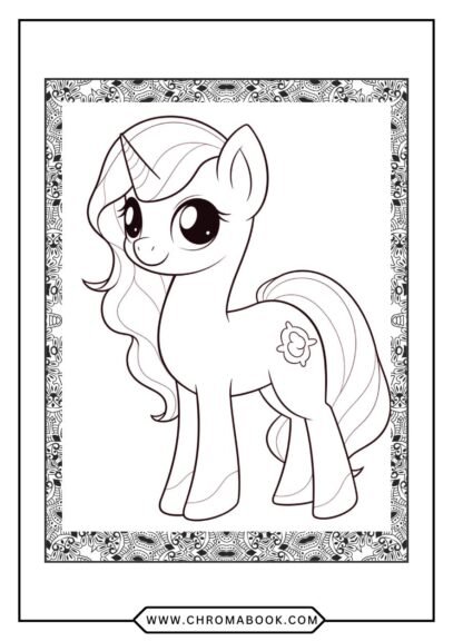 A whimsical Little Pony coloring page featuring playful ponies surrounded by stars and flowers; perfect for a free printable activity!