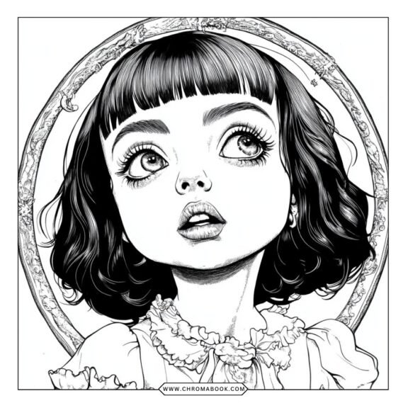 A whimsical Melanie Martinez-inspired coloring page featuring playful patterns and characters, perfect for creative fun! Free printable.