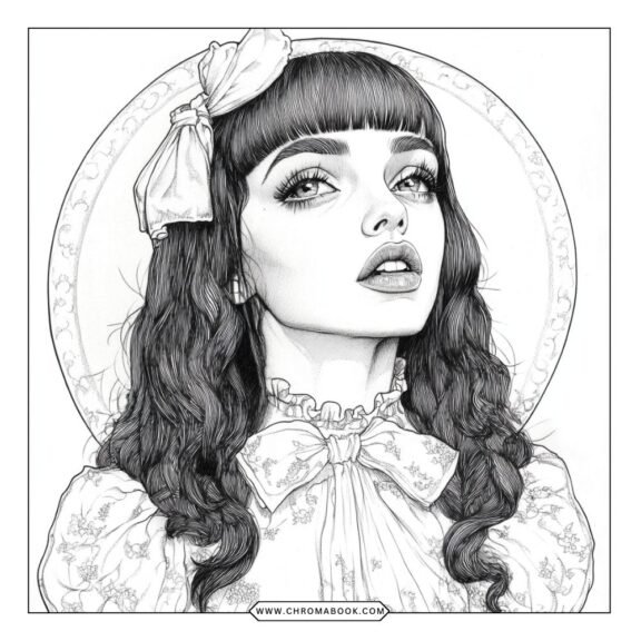 A whimsical Melanie Martinez coloring page featuring playful characters and intricate designs, perfect for creative fun. Free printable!