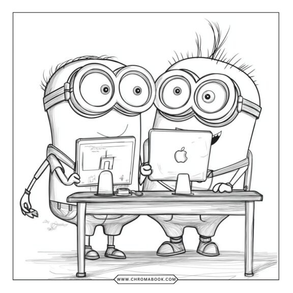 A fun Minions coloring page featuring cheerful Minion characters in playful poses, perfect for kids. Free printable!