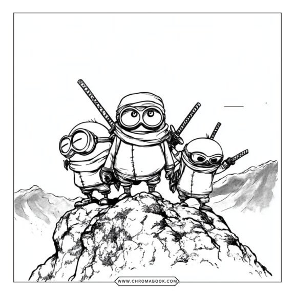 A fun Minions coloring page featuring three playful Minions in various poses, perfect for kids; free printable for creative enjoyment!