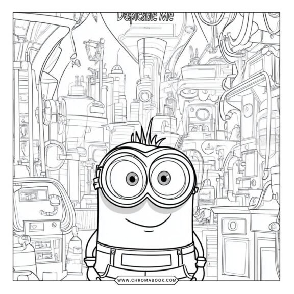 Fun Minions coloring page featuring playful yellow characters in a whimsical design. Perfect for kids! Free printable.