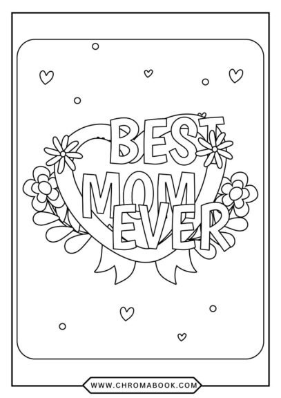 A charming floral design featuring hearts and flowers, perfect for Mother's Day. Free printable coloring page for creative fun!